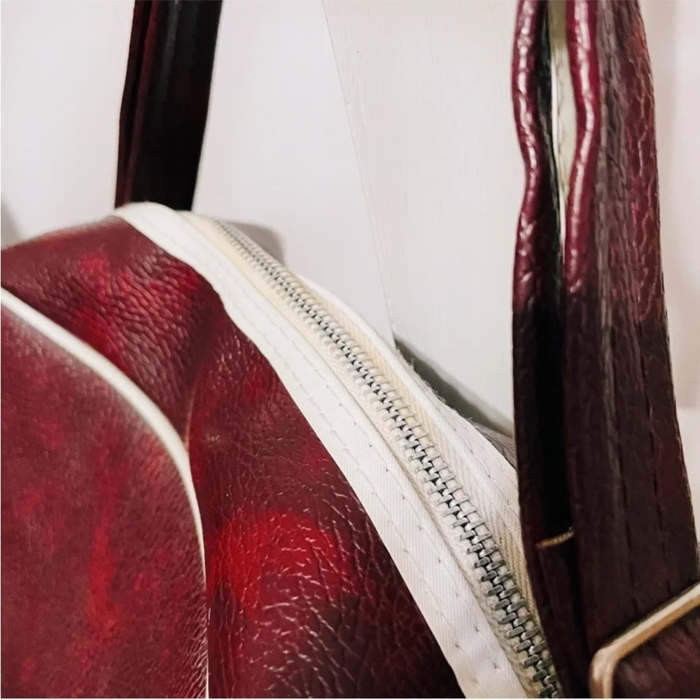 VINTAGE | Burgundy Duffel Faux Leather Travel Bowling Bag - Picture 8 of 9